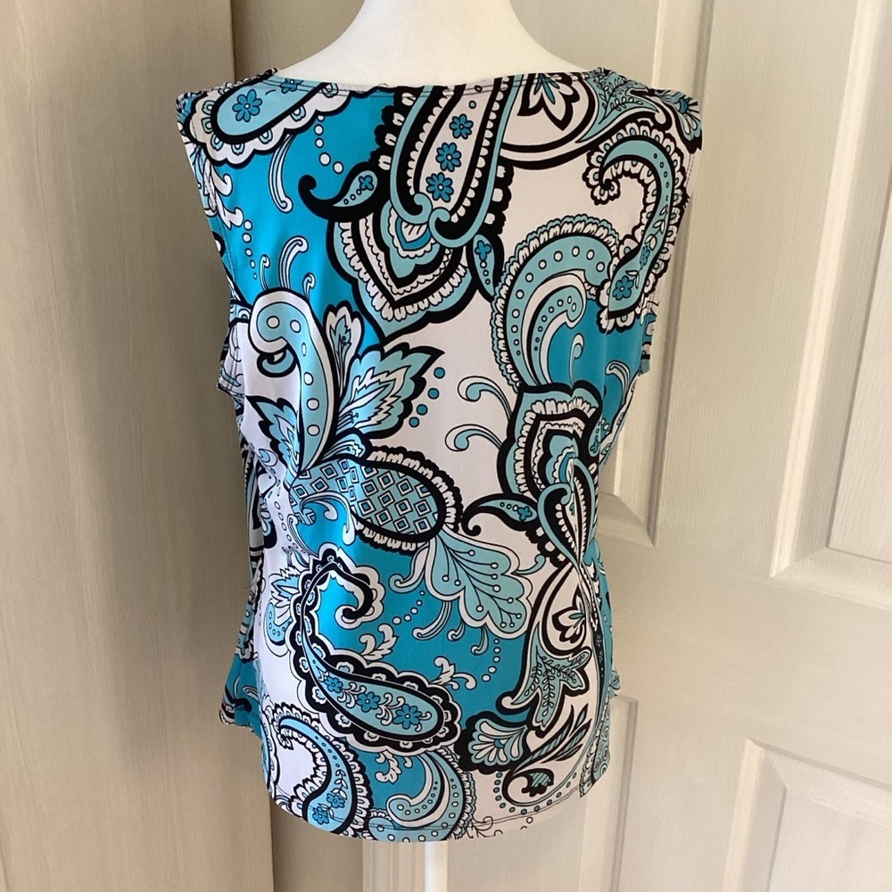 Cato Turquoise and Black Paisley Blouse Sz L - Picture 3 of 10